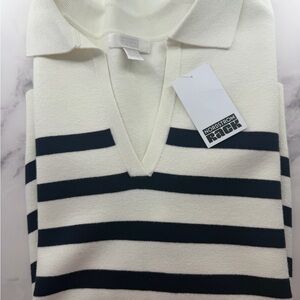 NWT Striped Blue and White Women's Collared Top